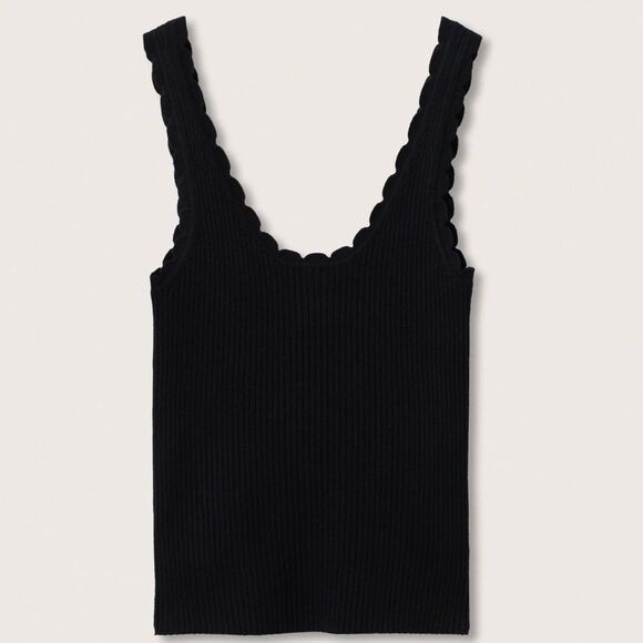 Mango Sleeveless Ribbed Knit Black Scallop Trim Neckline Tank Top. Medium. NWOT. - Picture 3 of 8